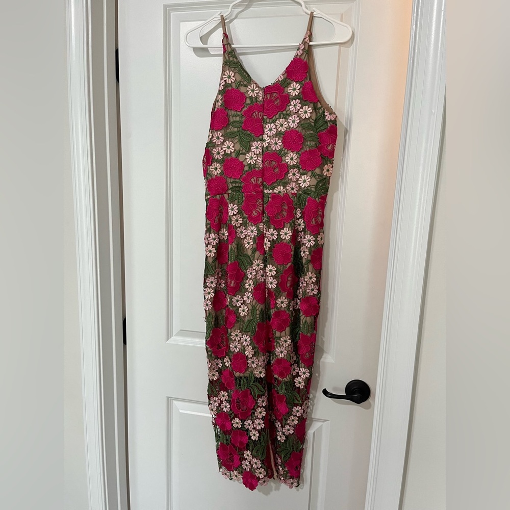 Dress the Population Aurora Floral Crochet Midi Dress